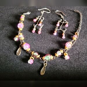 Vtg. Victorian AB coated glass crystals set